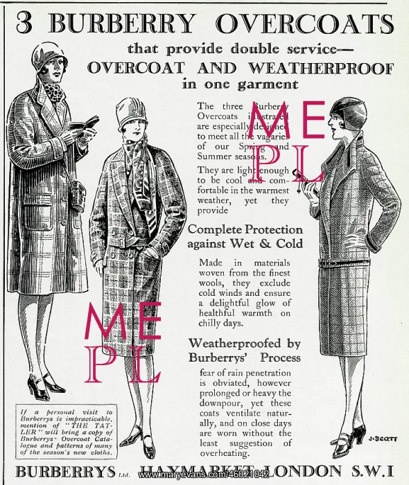 : Advert for Burberry overcoats 1928 : Advert for Burberry overcoats 1928
