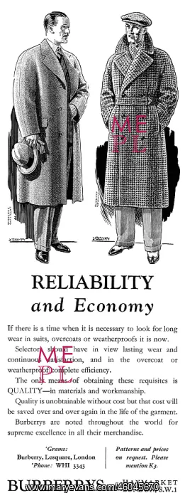 : Advert for Burberry overcoats 1940 : Advert for Burberry overcoats 1940