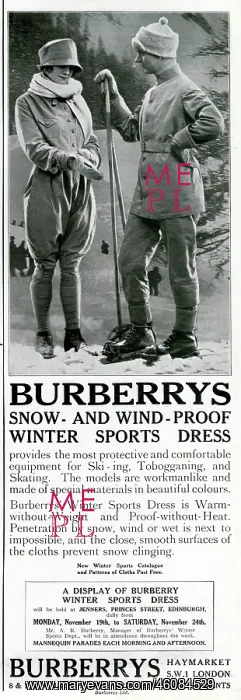 : Advert for Burberry Skiing outfits 1923 : Advert for Burberry Skiing outfits 1923