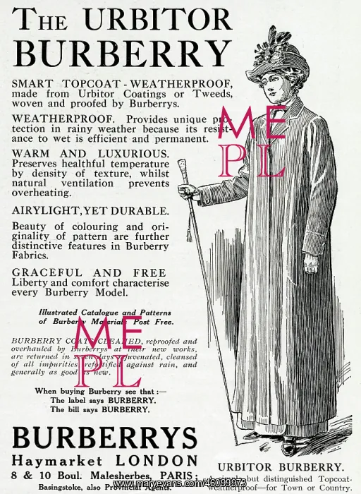 : Advert for Burberry smart topcoat 1913 : Advert for Burberry smart topcoat 1913