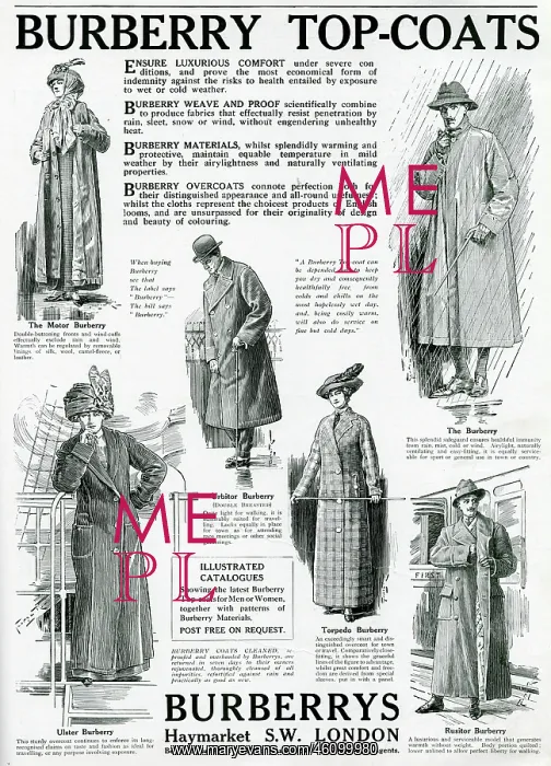: Advert for Burberry smart topcoat 1913 : Advert for Burberry smart topcoat 1913