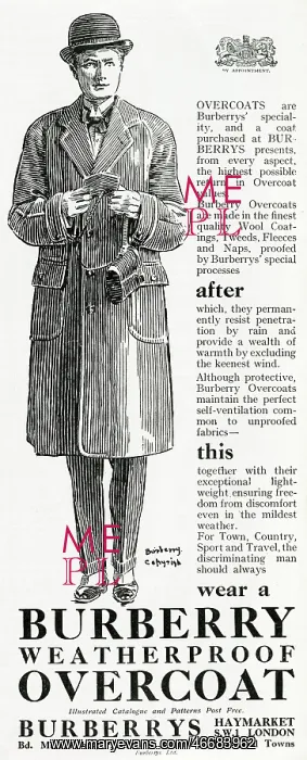 : Advert for Burberry waterproof overcoats 1923 : Advert for Burberry waterproof overcoats 1923
