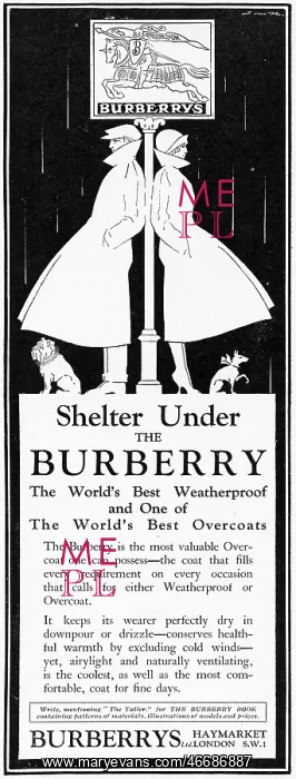 : Advert for Burberry weatherproof coats 1927 : Advert for Burberry weatherproof coats 1927