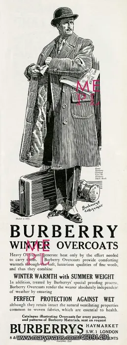 : Advert for Burberry winter coats 1924 : Advert for Burberry winter coats 1924