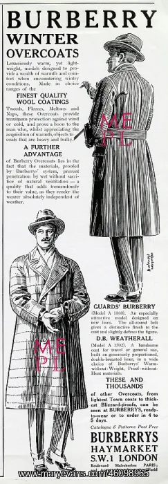 : Advert for Burberry winter overcoats 1923 : Advert for Burberry winter overcoats 1923