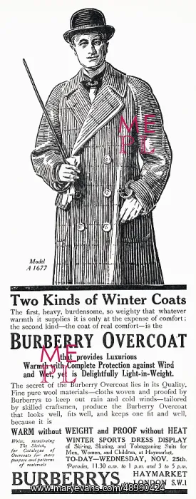 : Advert for Burberry winter overcoats 1925 : Advert for Burberry winter overcoats 1925