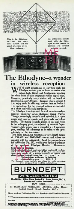 : Advert for Burndept - Ethodyne wireless 1925 : Advert for Burndept - Ethodyne wireless 1925