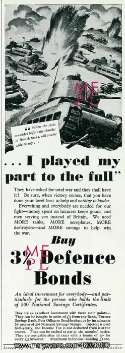 : Advert for buying Defence Bonds in WW2 1941 : Advert for buying Defence Bonds in WW2 1941
