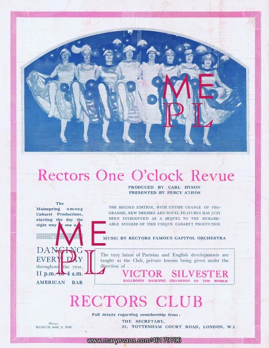 : Advert for the cabaret show Rector's One O'Clock Revue : Advert for the cabaret show Rector's One O'Clock Revue