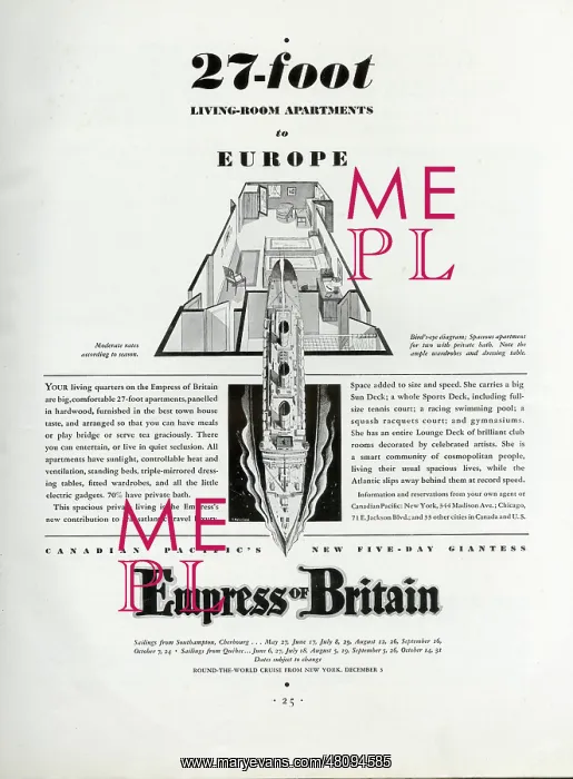 : Advert, Canadian Pacific, Empress of Britain sailings : Advert, Canadian Pacific, Empress of Britain sailings