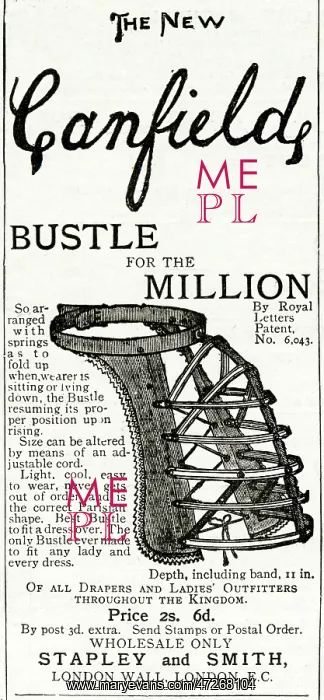 : Advert for Canfields bustles 1887 : Advert for Canfields bustles 1887