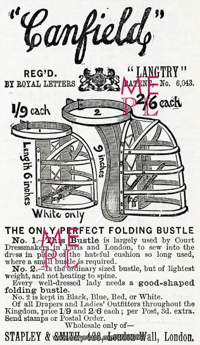 : Advert for Canfields folding bustles 1889 : Advert for Canfields folding bustles 1889