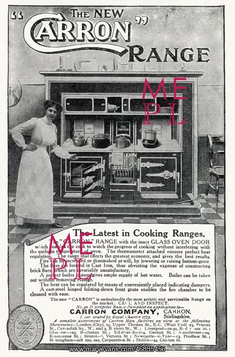 : Advert for Carron Company - Cooking Range 1910 : Advert for Carron Company - Cooking Range 1910