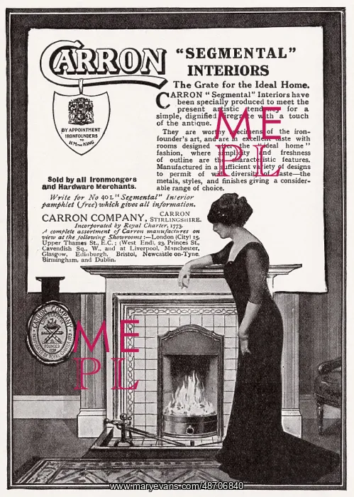 : Advert for Carron Company - Segmental interiors 1913 : Advert for Carron Company - Segmental interiors 1913