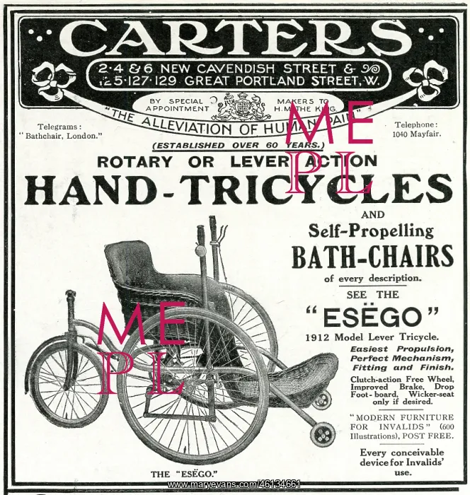 : Advert for Carters, hand-tricycles 1912 : Advert for Carters, hand-tricycles 1912