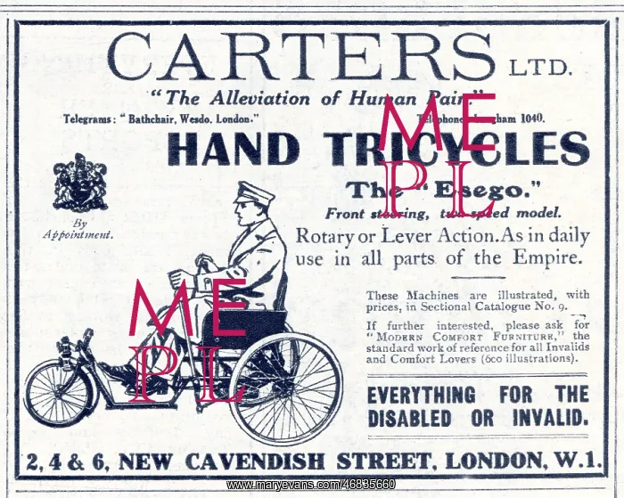 : Advert for Carters Ltd - hand tricycles 1921 : Advert for Carters Ltd - hand tricycles 1921