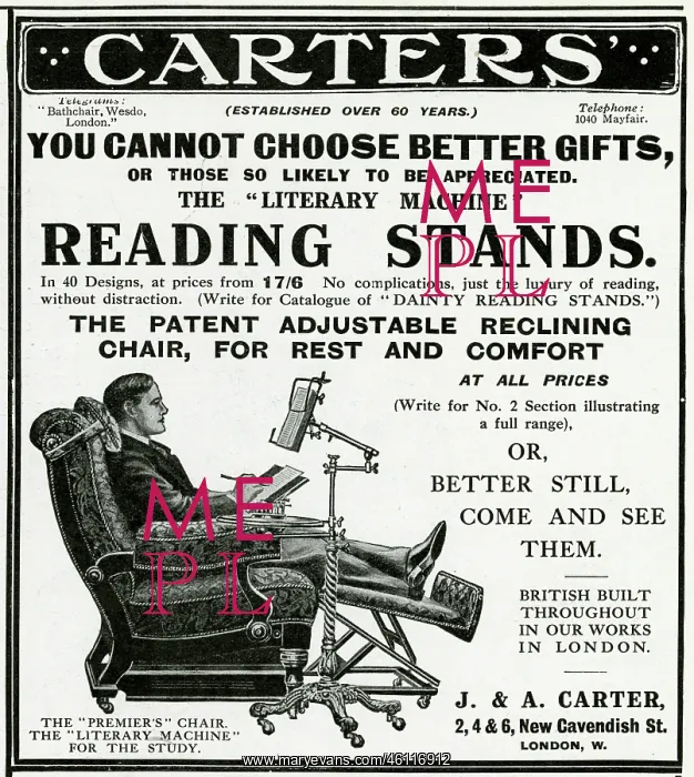 : Advert for Carters reading stands 1913 : Advert for Carters reading stands 1913