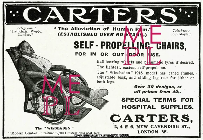 : Advert for Carters self-propelling chair 1915 : Advert for Carters self-propelling chair 1915