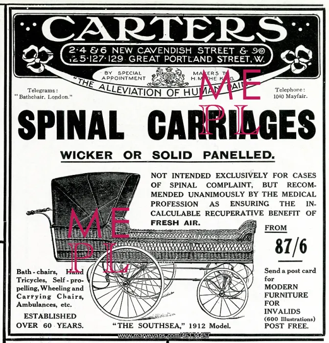 : Advert for Carters spinal carriages 1912 : Advert for Carters spinal carriages 1912