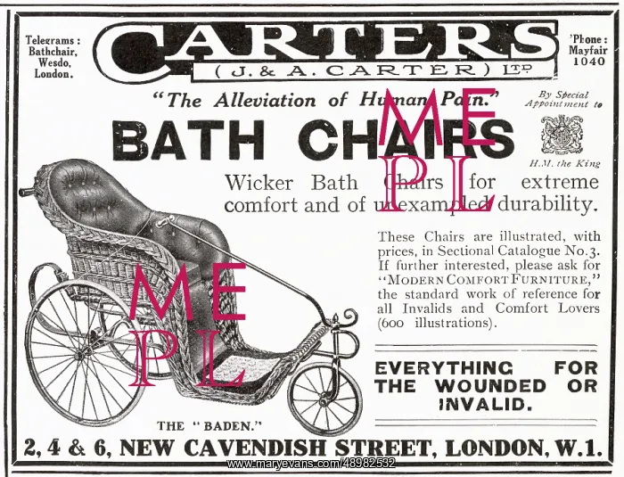 : Advert for Carters wicker bath-chair 1910 : Advert for Carters wicker bath-chair 1910