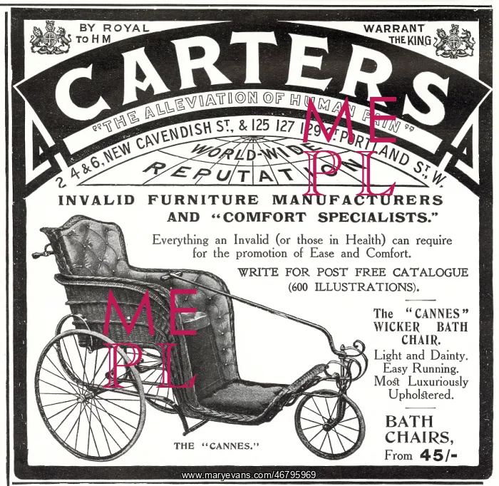 : Advert for Carters wicker invaild chair 1908 : Advert for Carters wicker invaild chair 1908