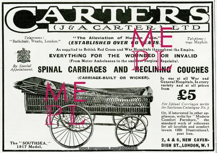: Advert for Carters wounded or invalid recliner 1917 : Advert for Carters wounded or invalid recliner 1917