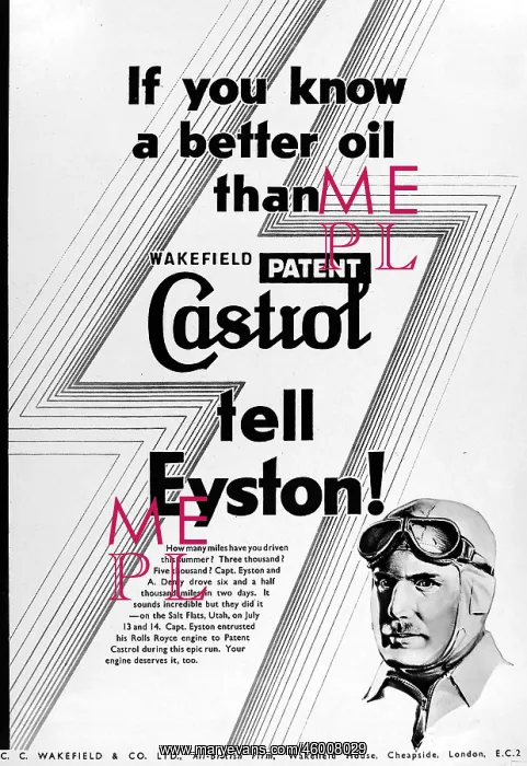 : Advertisement for Castrol oil : Advertisement for Castrol oil