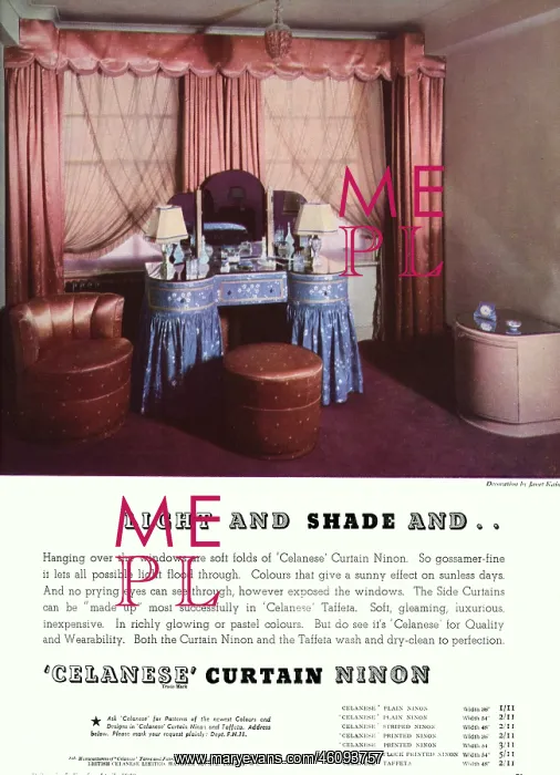 : Advert for Celanese curtain ninon 1938 : Advert for Celanese curtain ninon 1938