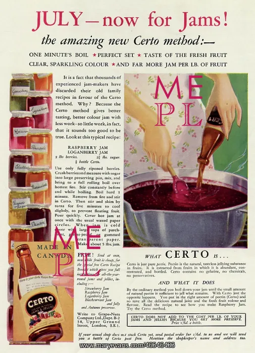 : Advert for Certo for making home made Jam 1932 : Advert for Certo for making home made Jam 1932