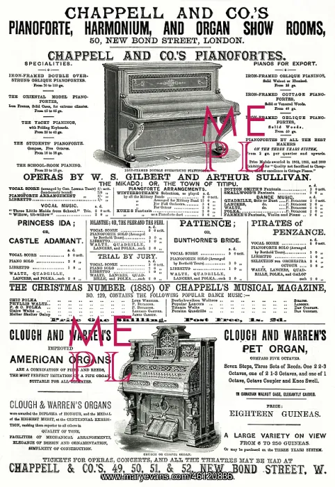 : Advert for Chappell & Co.s musical instruments 1885 : Advert for Chappell & Co.s musical instruments 1885