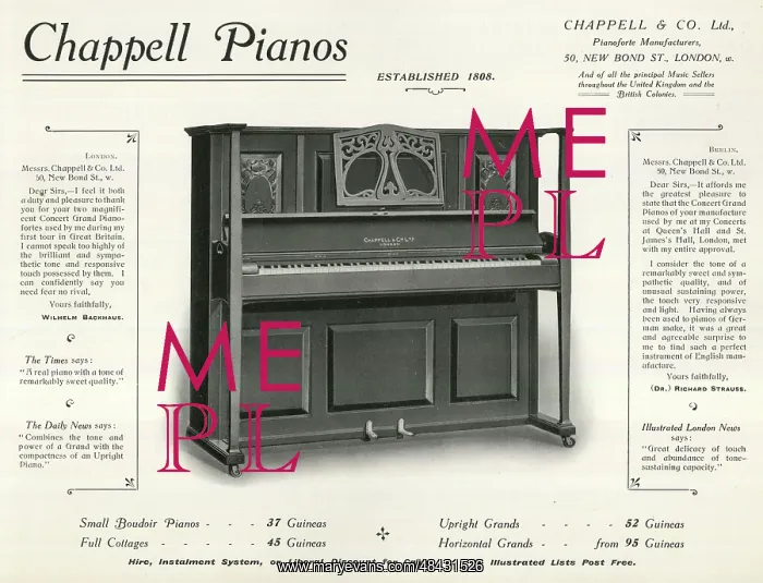 : Advert for Chappell Pianos, London : Advert for Chappell Pianos, London