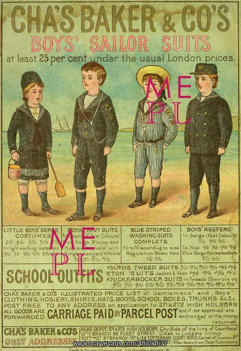 : Advertisement, Chas Baker & Co, Boys Sailor Suits : Advertisement, Chas Baker & Co, Boys Sailor Suits