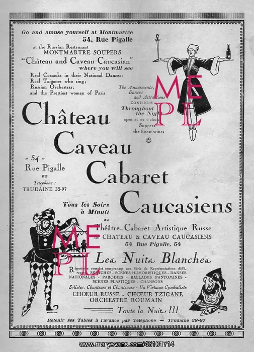 : Advert for Chateau Caveau Cabaret Caucasiens, Montmartre, 19 : Advert for Chateau Caveau Cabaret Caucasiens, Montmartre, 19