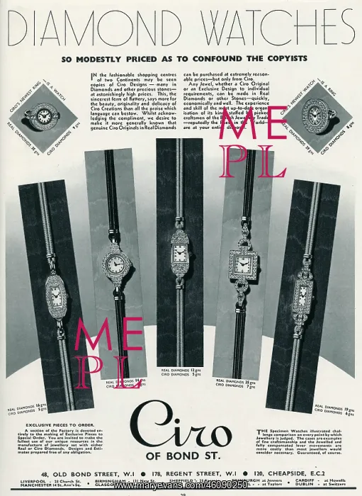 : Advert for Ciro diamond watches 1936 : Advert for Ciro diamond watches 1936