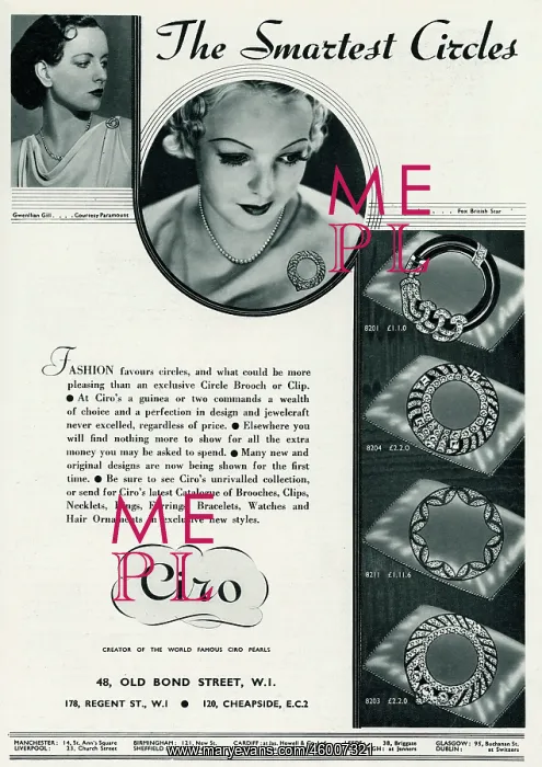 : Advert for Ciro jewellery 1934 : Advert for Ciro jewellery 1934