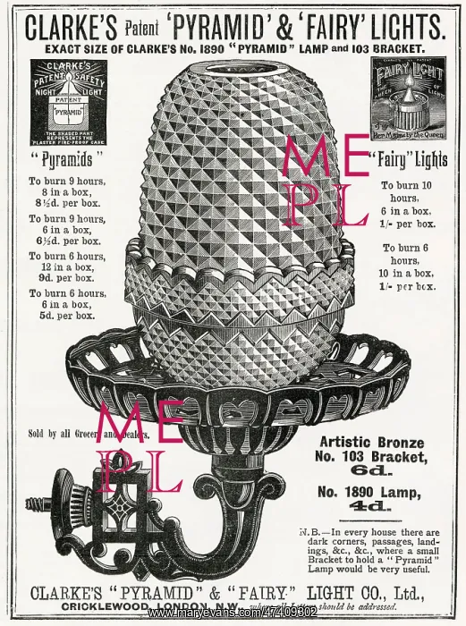: Advert for Clarke's Pyramid Night Lights 1894 : Advert for Clarke's Pyramid Night Lights 1894