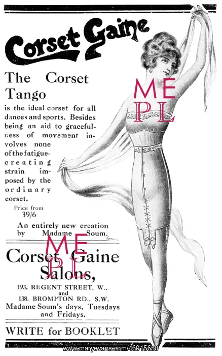 : Advert for Corset Gaine's tango corset 1913 : Advert for Corset Gaine's tango corset 1913