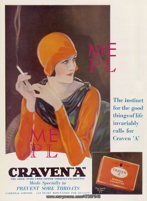 : Advert for Craven A cigarettes 1930 : Advert for Craven A cigarettes 1930