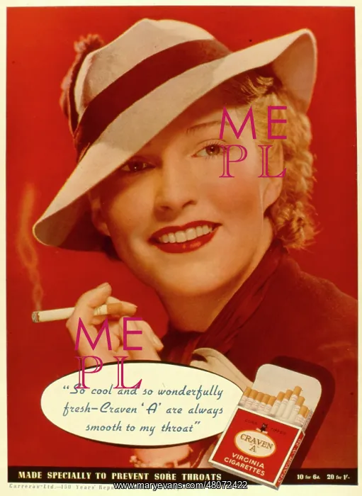 : Advertisement for Craven A cigarettes : Advertisement for Craven A cigarettes