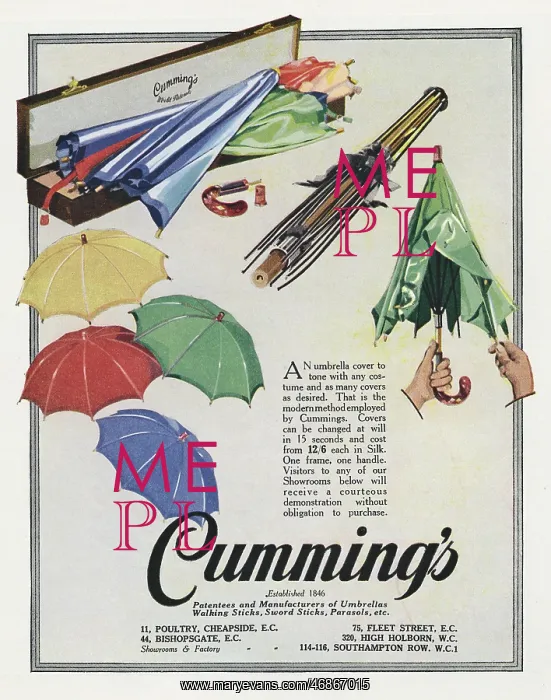 : Advertisement for Cumming's umbrellas : Advertisement for Cumming's umbrellas