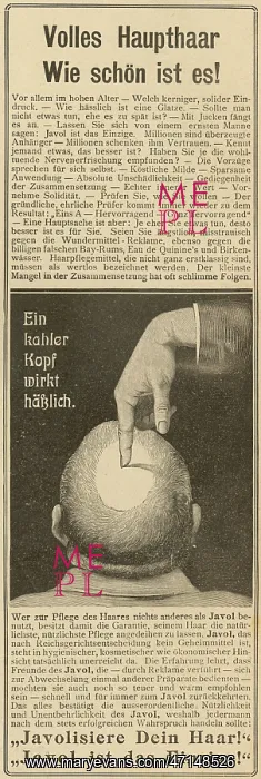 : Advert for a cure for baldness : Advert for a cure for baldness