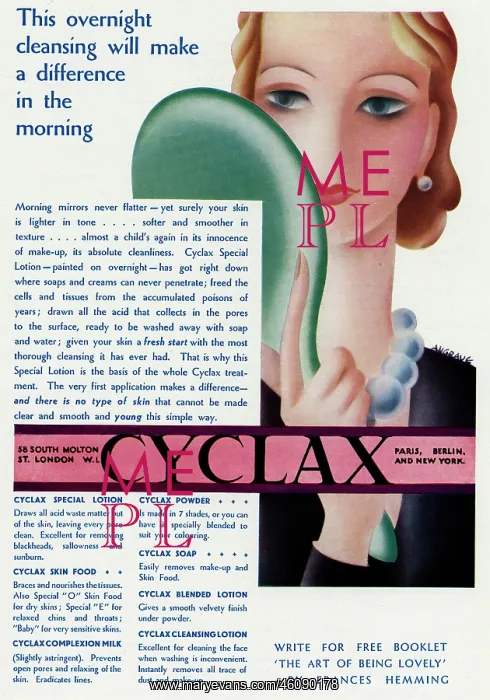 : Advert for Cyclax cleansing lotion 1931 : Advert for Cyclax cleansing lotion 1931