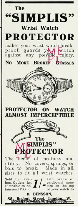 : Advert for D. Bensson wrist watch protector 1916 : Advert for D. Bensson wrist watch protector 1916