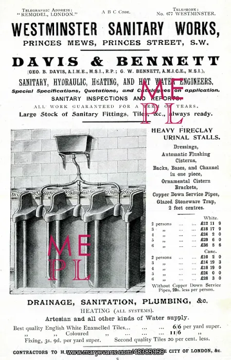 : Advert, Davis & Bennett, heavy fireclay urinal stalls : Advert, Davis & Bennett, heavy fireclay urinal stalls