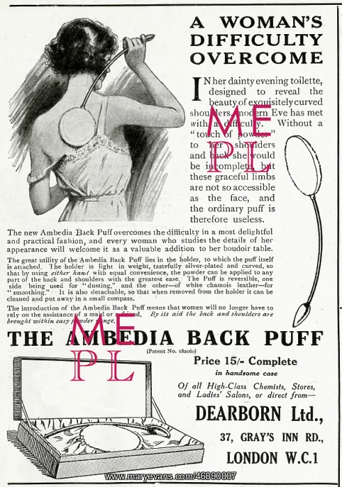 : Advert for Dearborn Ltd, the Ambedia Back Puff 1922 : Advert for Dearborn Ltd, the Ambedia Back Puff 1922