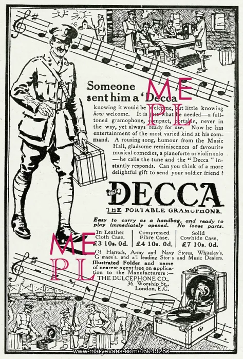: Advert for Decca portable gramophone 1916 : Advert for Decca portable gramophone 1916