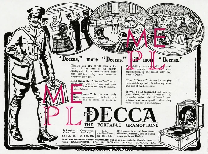 : Advert for Decca portable gramophone 1916 : Advert for Decca portable gramophone 1916