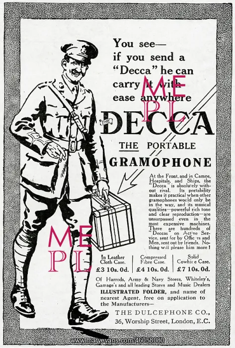 : Advert for Decca portable gramophone 1916 : Advert for Decca portable gramophone 1916