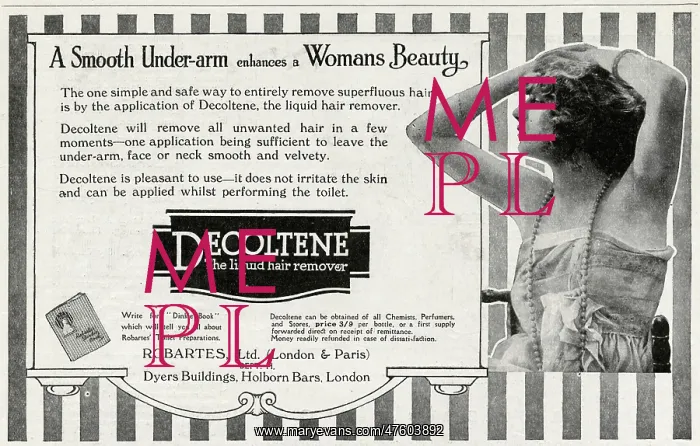 : Advert for Decoltene liquid hair remover 1920 : Advert for Decoltene liquid hair remover 1920