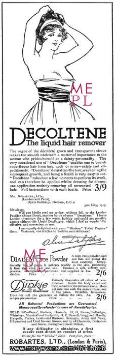 : Advertisement for Decoltene liquid hair remover : Advertisement for Decoltene liquid hair remover